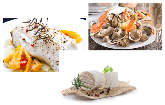 fruits de mer, poisson blanc, fromage